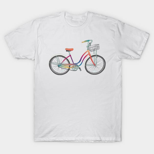 Retro Rainbow Rider, Colorful Bicycle Illustration T-Shirt by cherdoodles